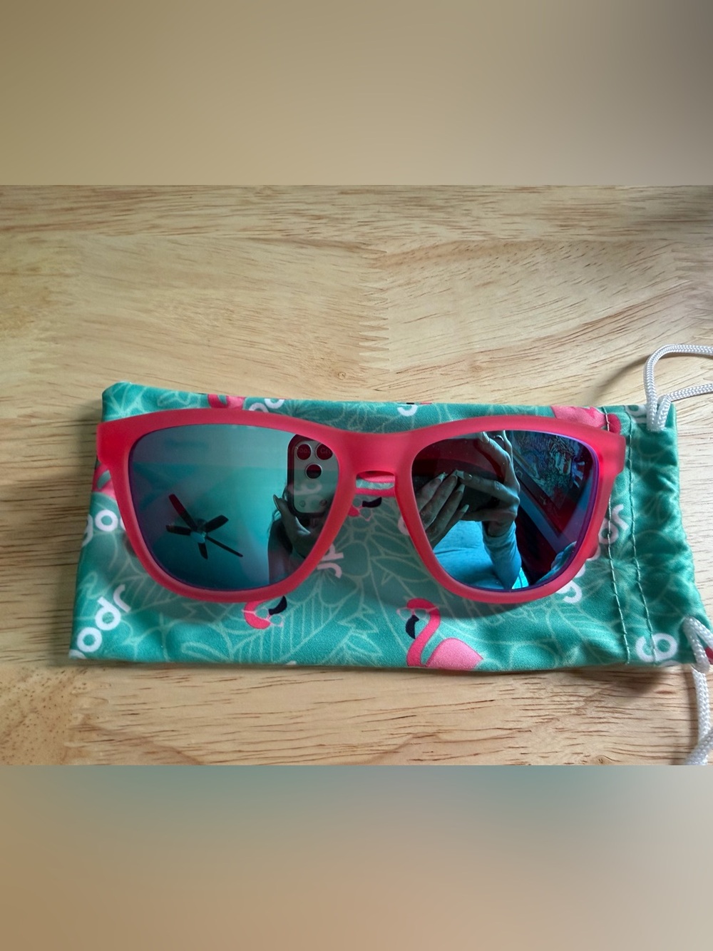 Pink Frame Women's Sunglasses with Blue Mirrored Lenses